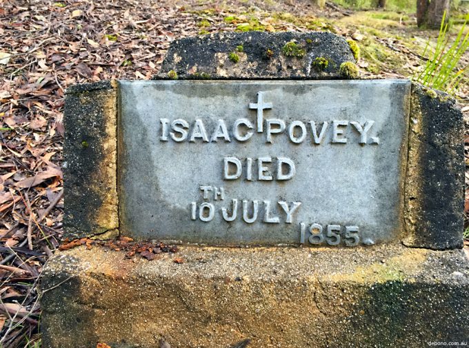 Isaac Povey's headstone at Dead Man's Hill, Blackwood — died 10th July 1855