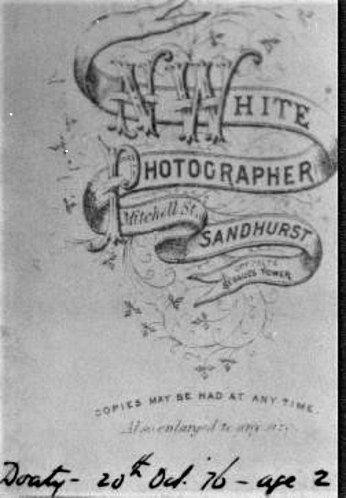 Back of Doaty's photo — 'Doaty', 20 October 1876, age 2 years